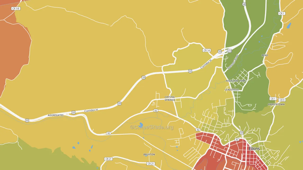 Crystal Springs, WV Map of Burglary Rates