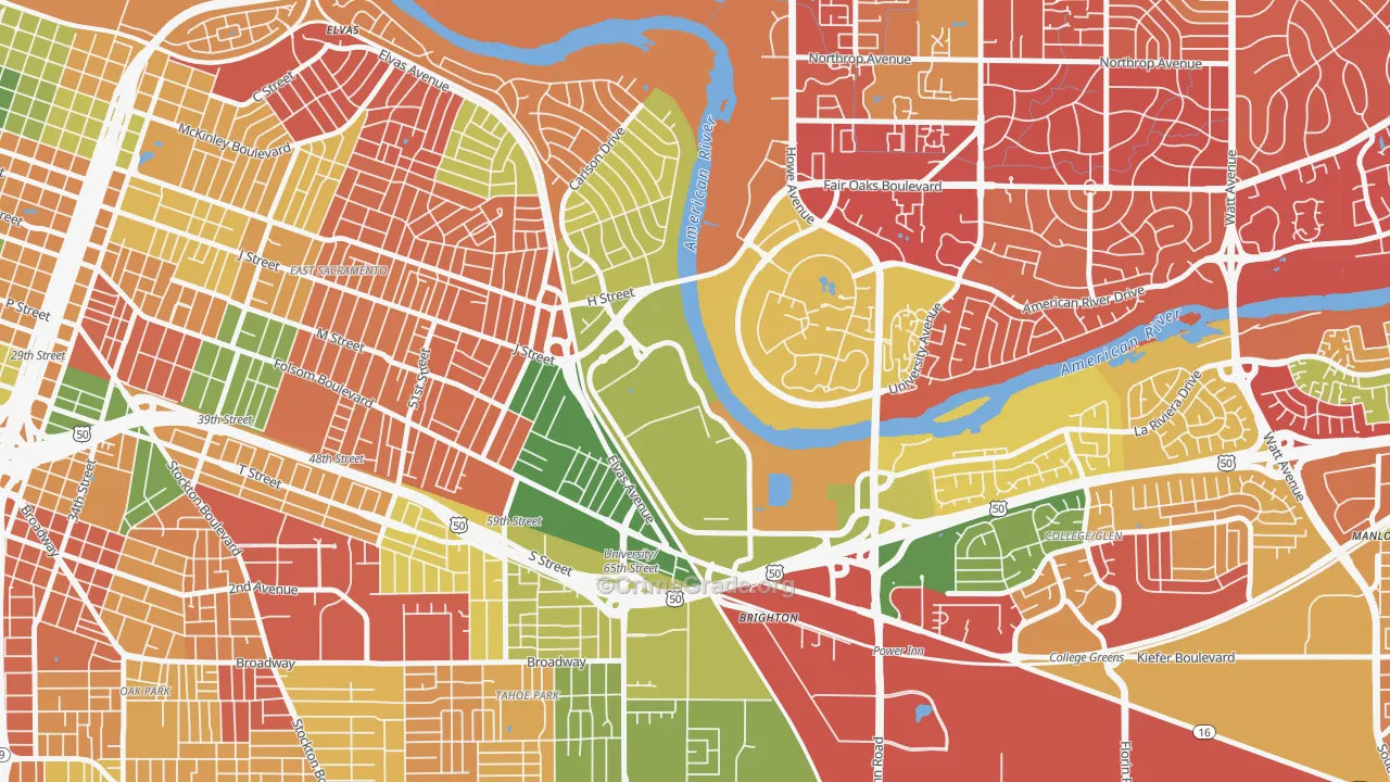 Csus, Sacramento, CA Map of Burglary Rates