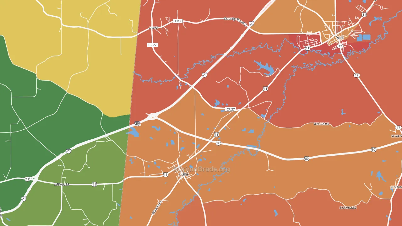 Cuba, AL Map of Burglary Rates