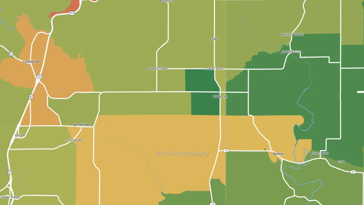 Cuba City, WI Map of Burglary Rates