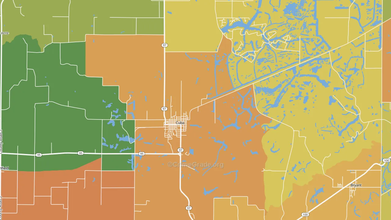 Cuba, IL Map of Burglary Rates