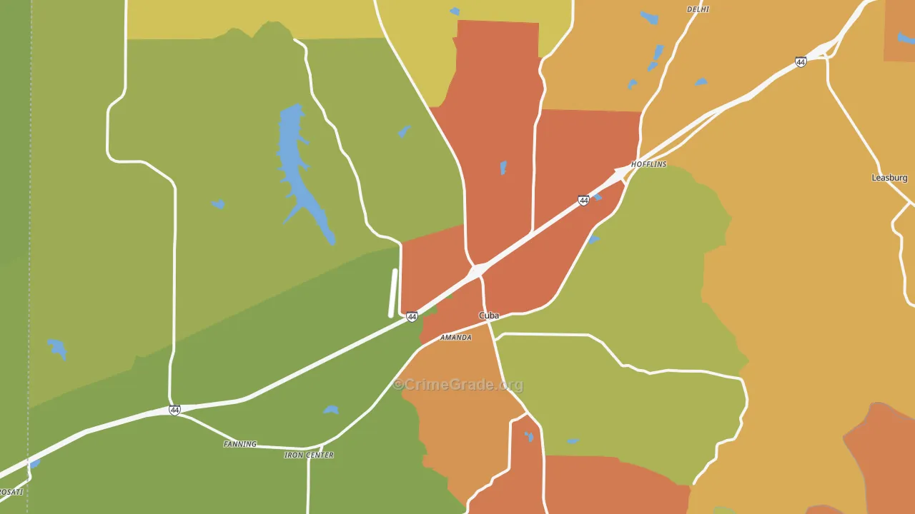 Cuba, MO Map of Burglary Rates