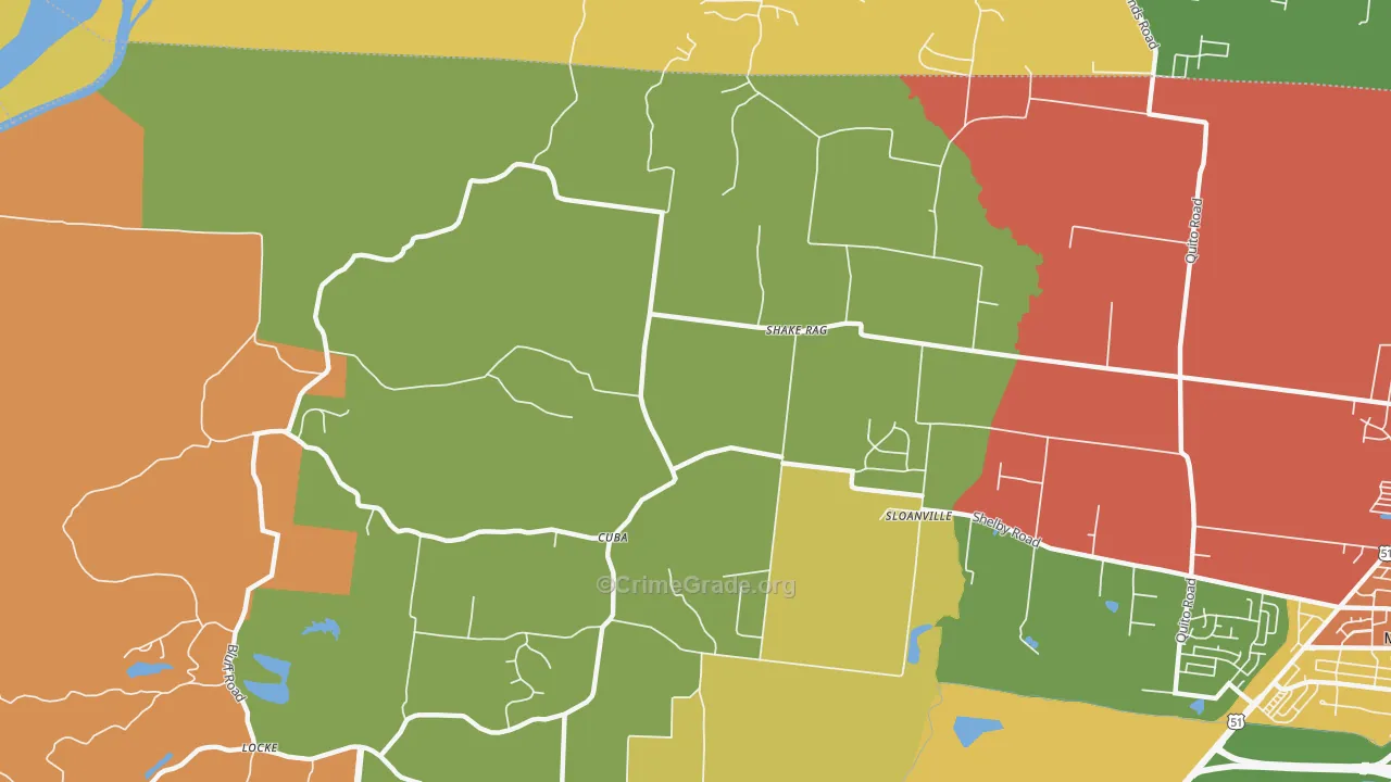 Cuba, TN Map of Burglary Rates