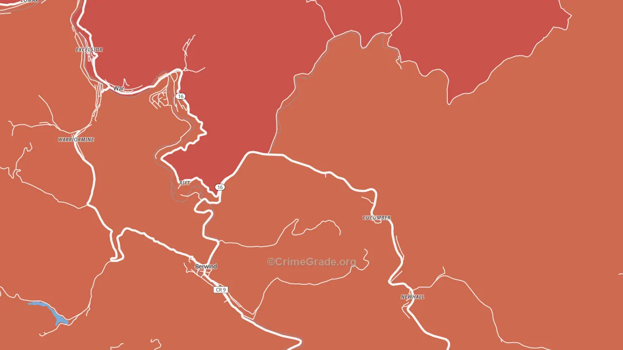 Cucumber, WV Map of Burglary Rates