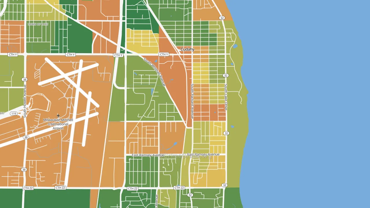 Cudahy, WI Map of Burglary Rates