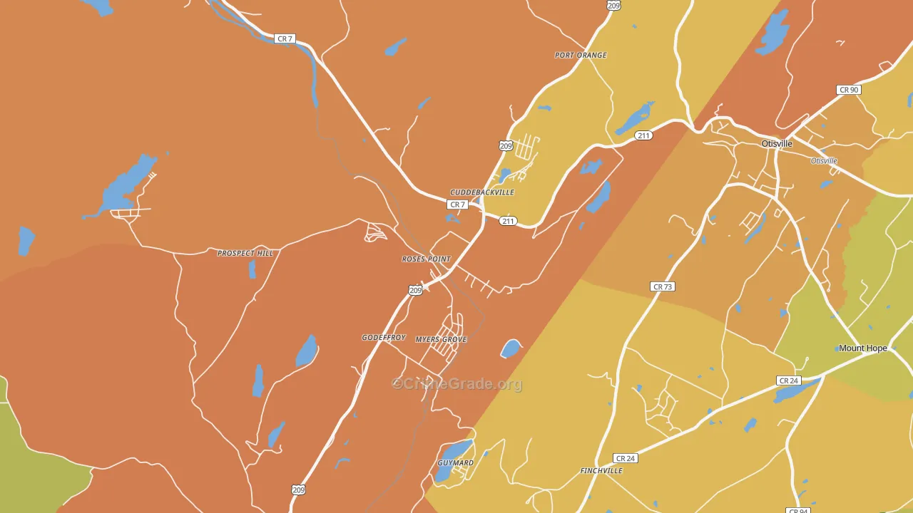 Cuddebackville, NY Map of Burglary Rates