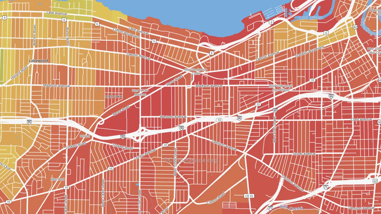 Cudell, Cleveland, OH Map of Burglary Rates