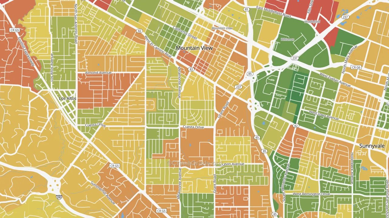 Cuesta Park, Mountain View, CA Map of Burglary Rates