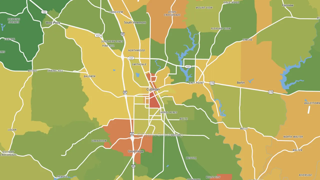 Cullman, AL Map of Burglary Rates
