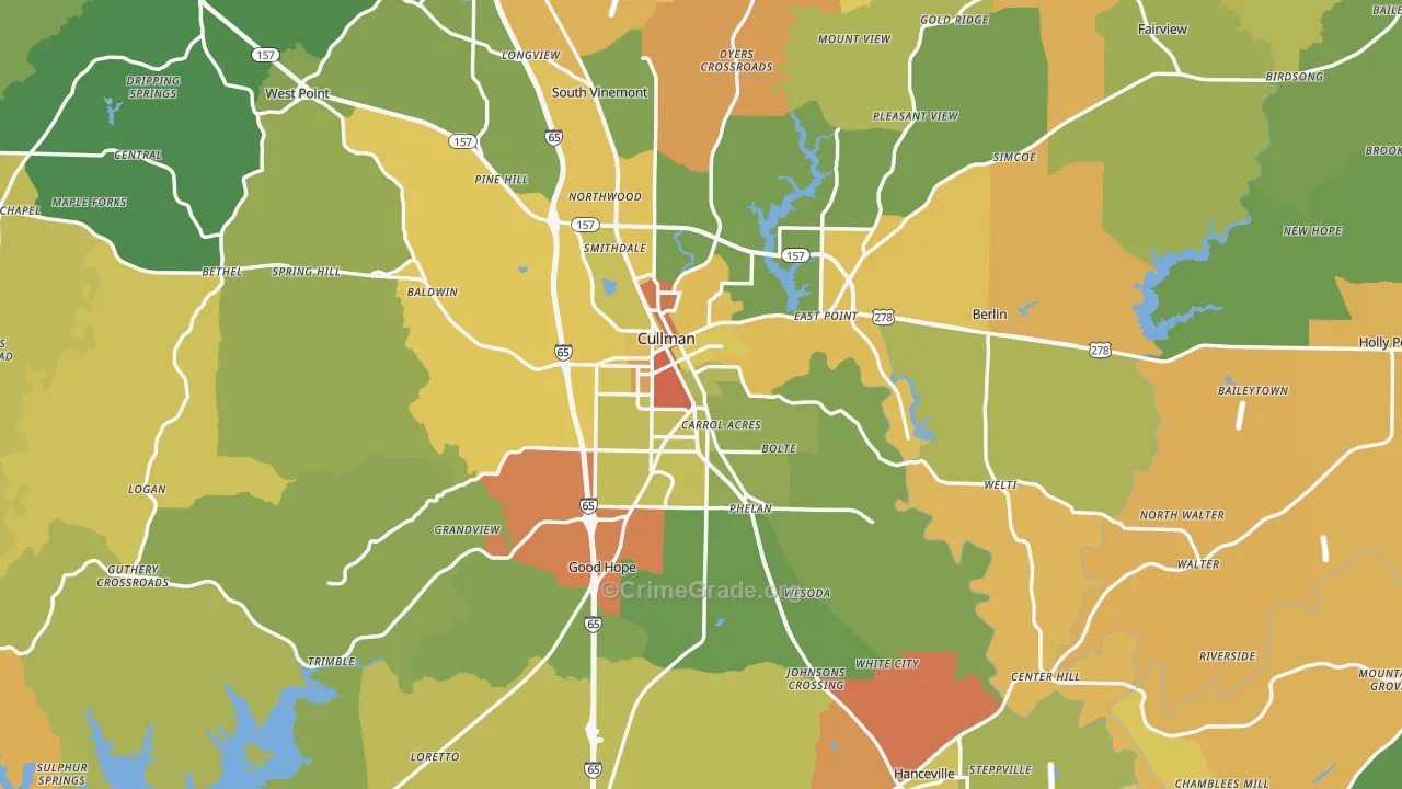 Cullman County, AL Map of Burglary Rates