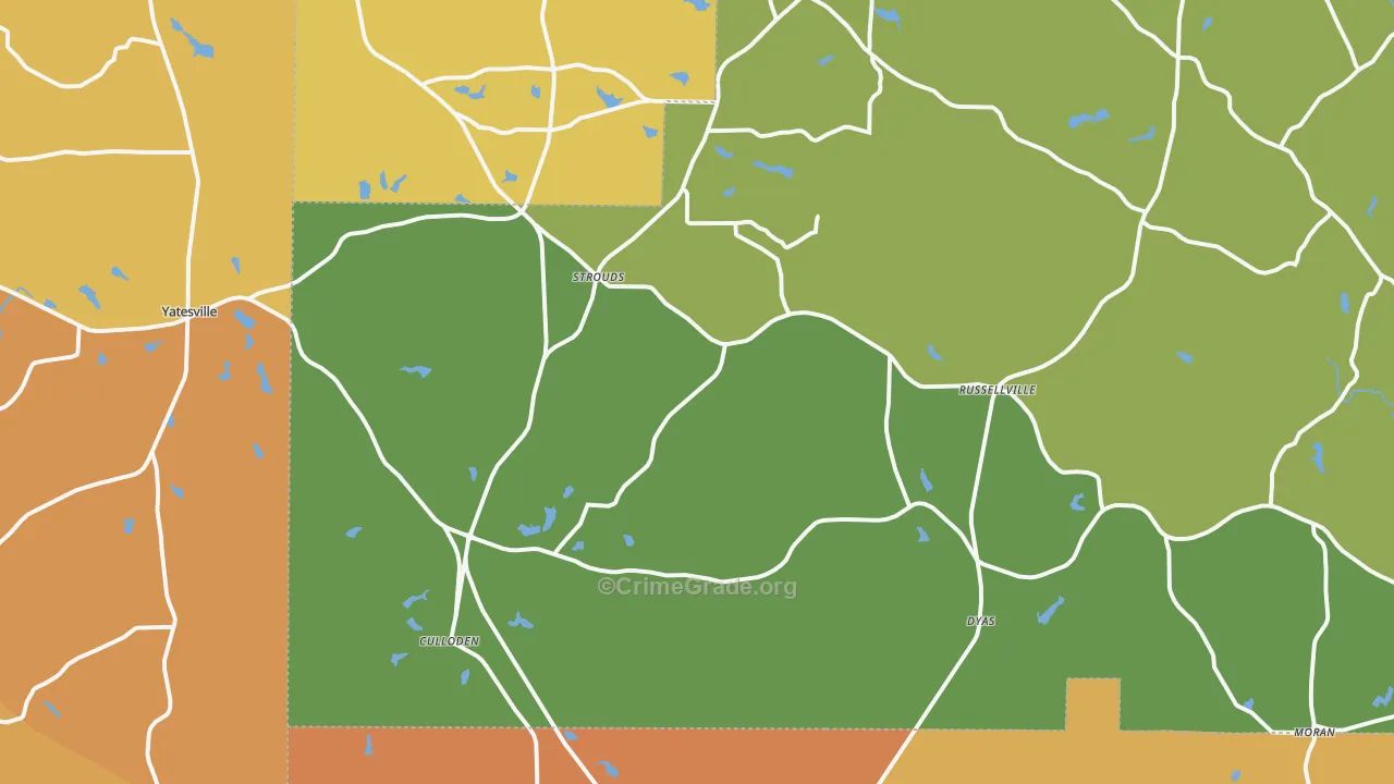 Culloden, GA Map of Burglary Rates