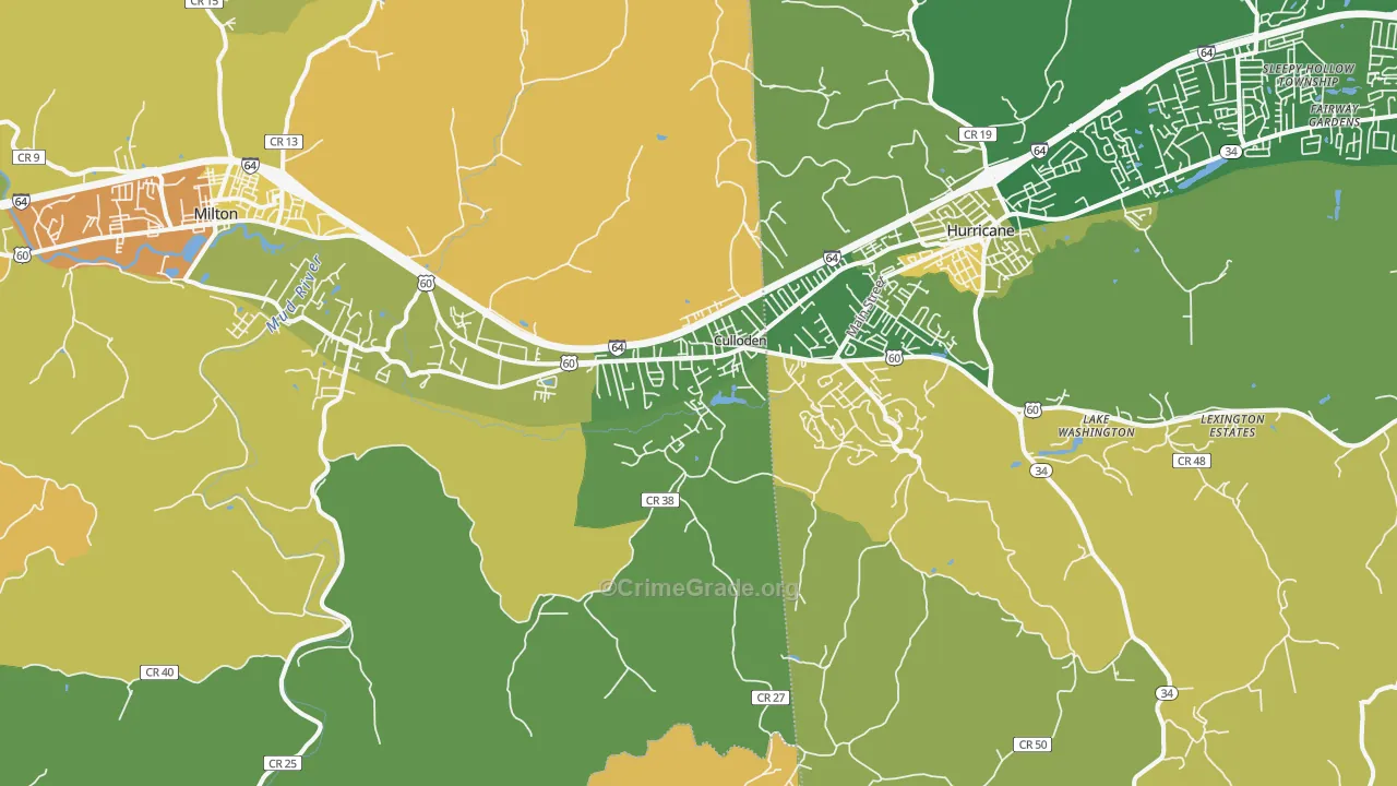 Culloden, WV Map of Burglary Rates