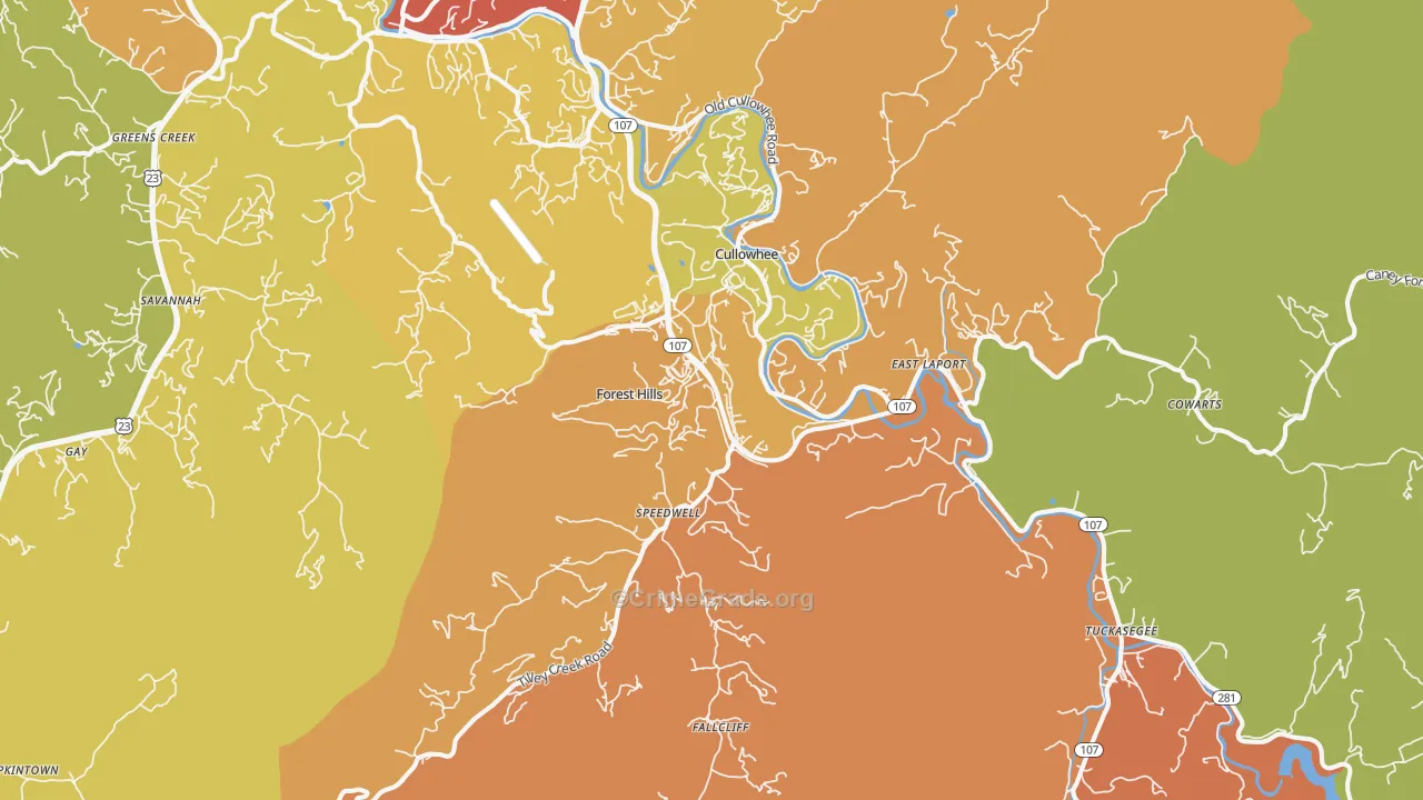 Cullowhee, NC Map of Burglary Rates