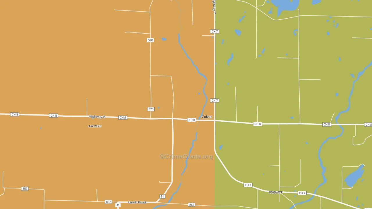 Culver, MN Map of Burglary Rates