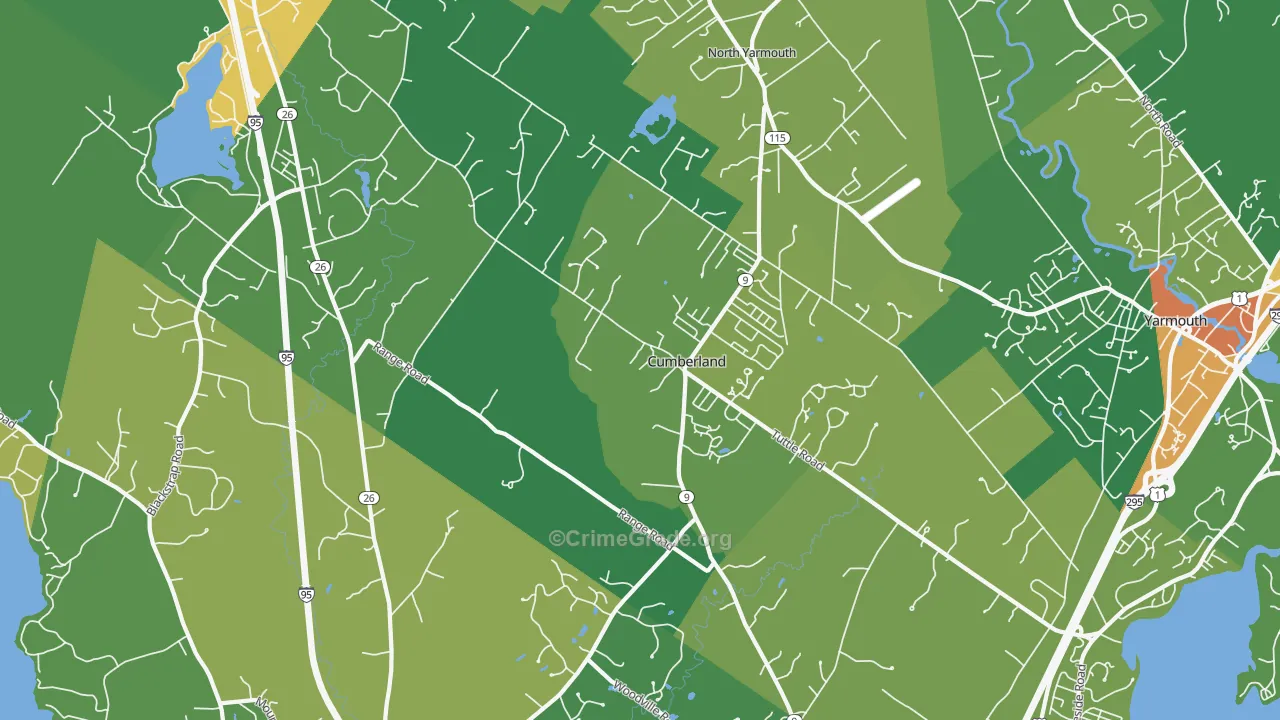 Cumberland Center, ME Map of Burglary Rates