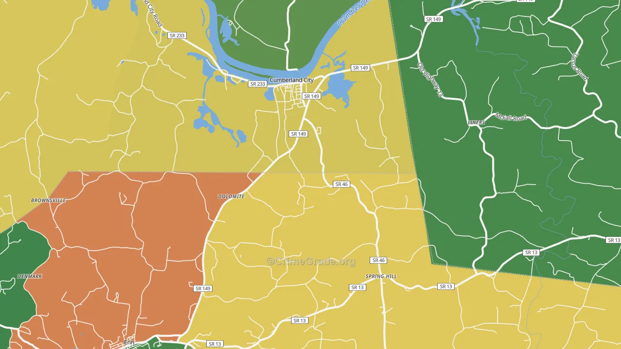 Cumberland City, TN Map of Burglary Rates