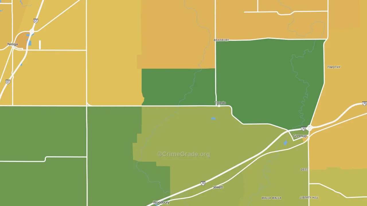 Cumberland County, IL Map of Burglary Rates