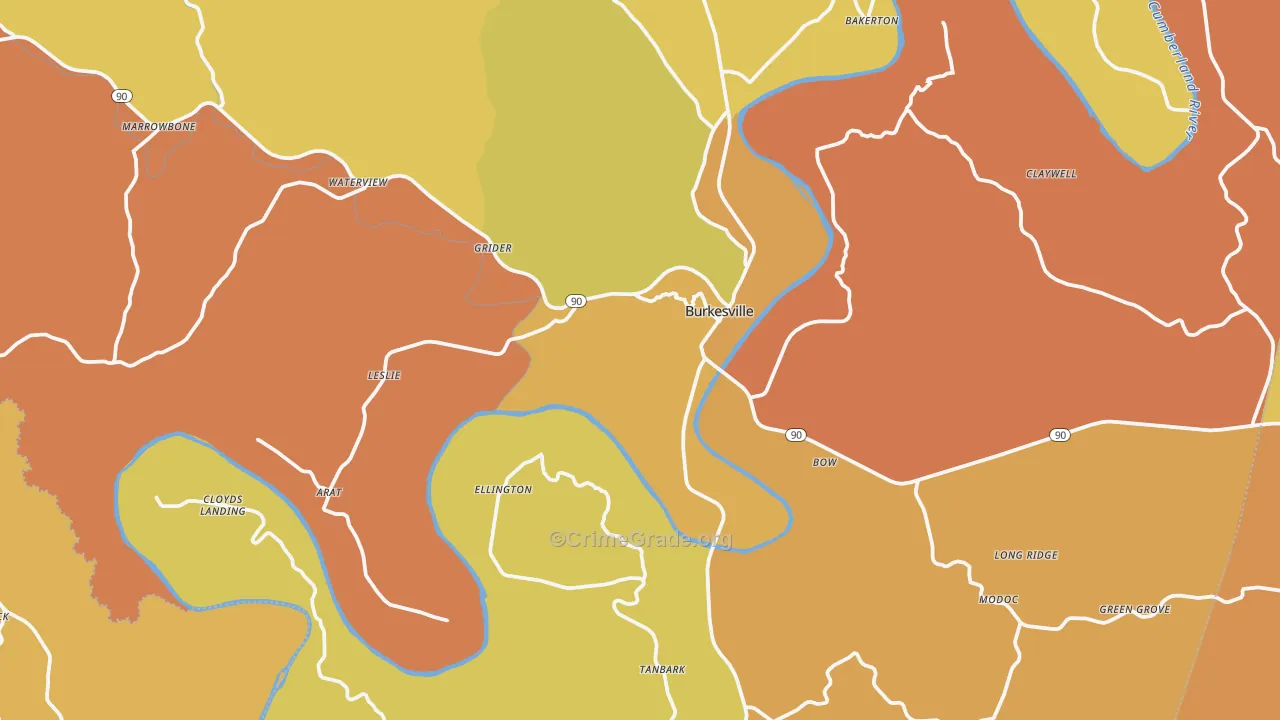 Cumberland County, KY Map of Burglary Rates