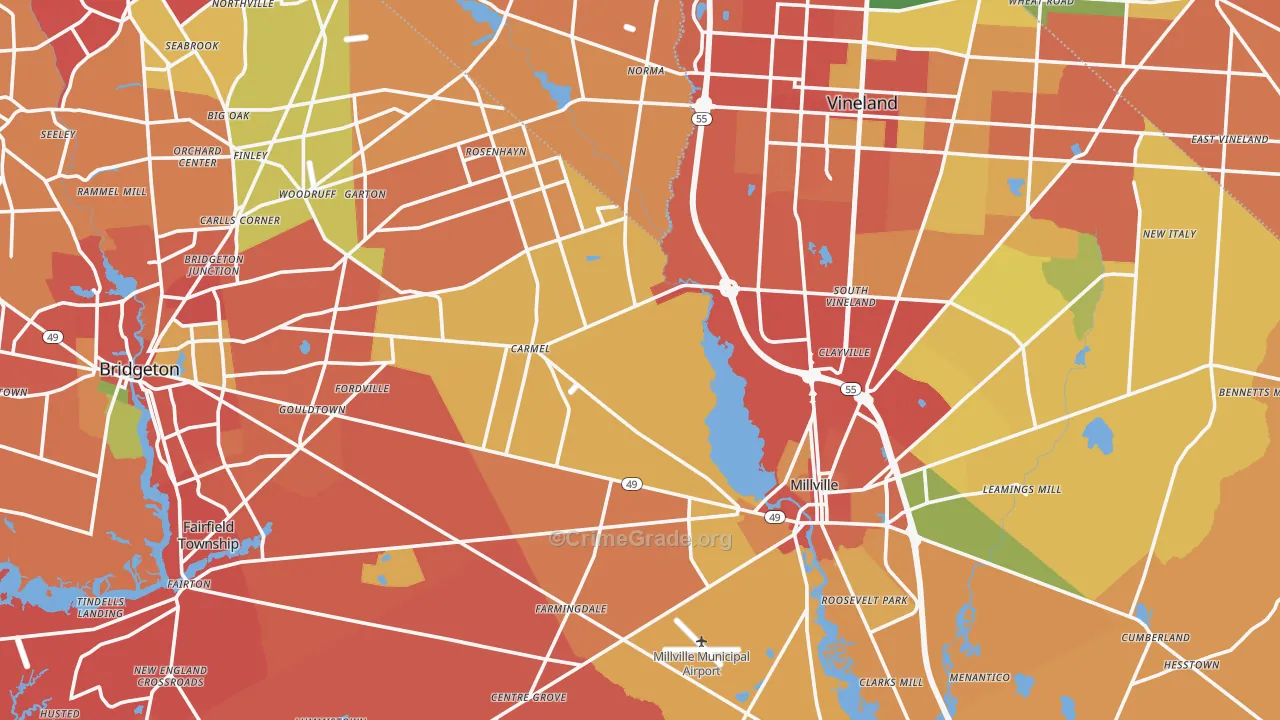 Cumberland County, NJ Map of Burglary Rates
