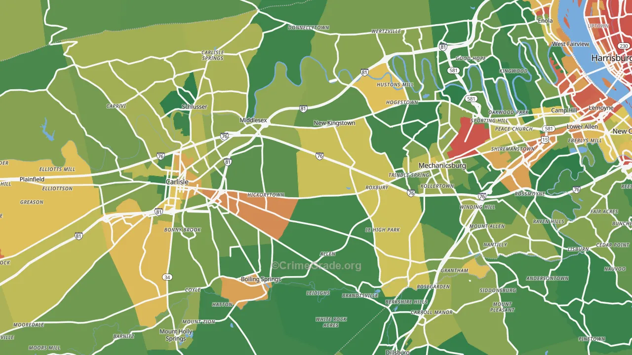 Cumberland County, PA Map of Burglary Rates
