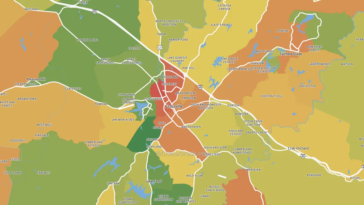 Cumberland County, TN Map of Burglary Rates