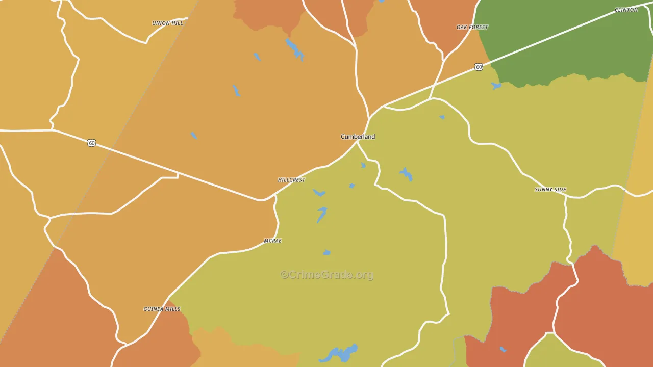 Cumberland County, VA Map of Burglary Rates