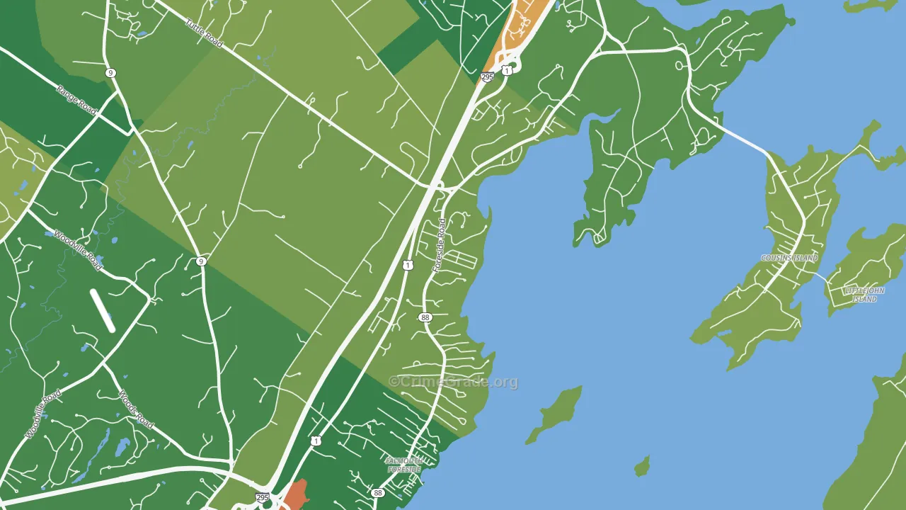 Cumberland Foreside, ME Map of Burglary Rates