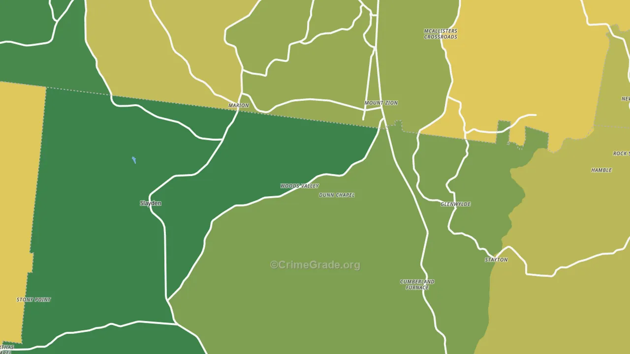 Cumberland Furnace, TN Map of Burglary Rates