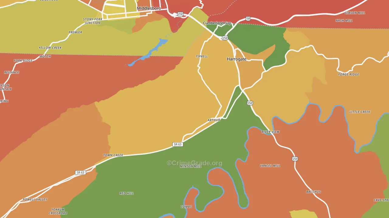 Cumberland Gap, TN Map of Burglary Rates