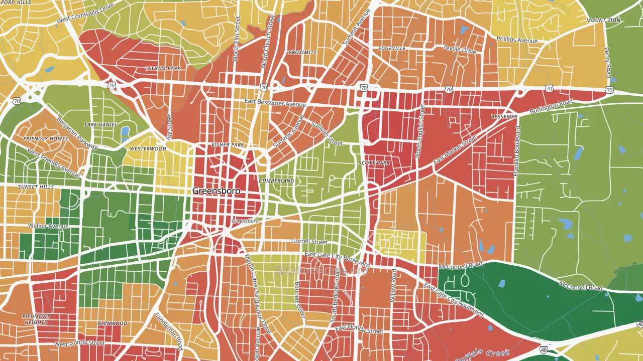 Cumberland, Greensboro, NC Map of Burglary Rates
