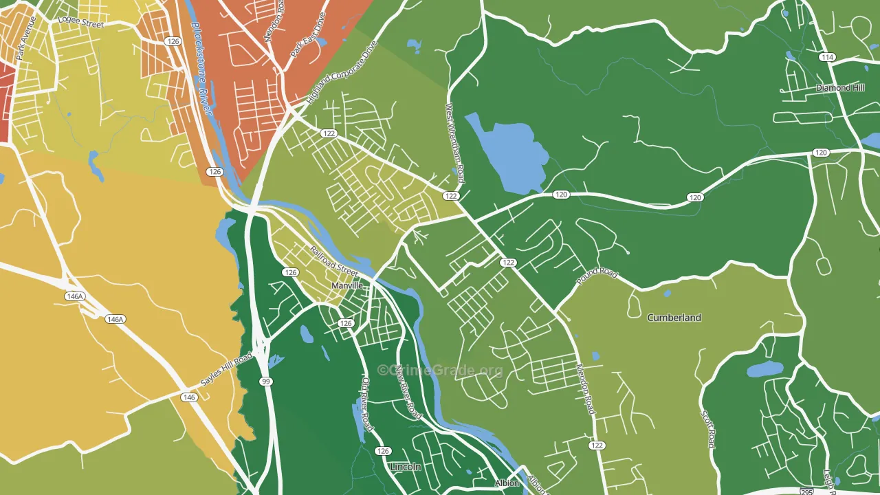 Cumberland Hill, RI Map of Burglary Rates