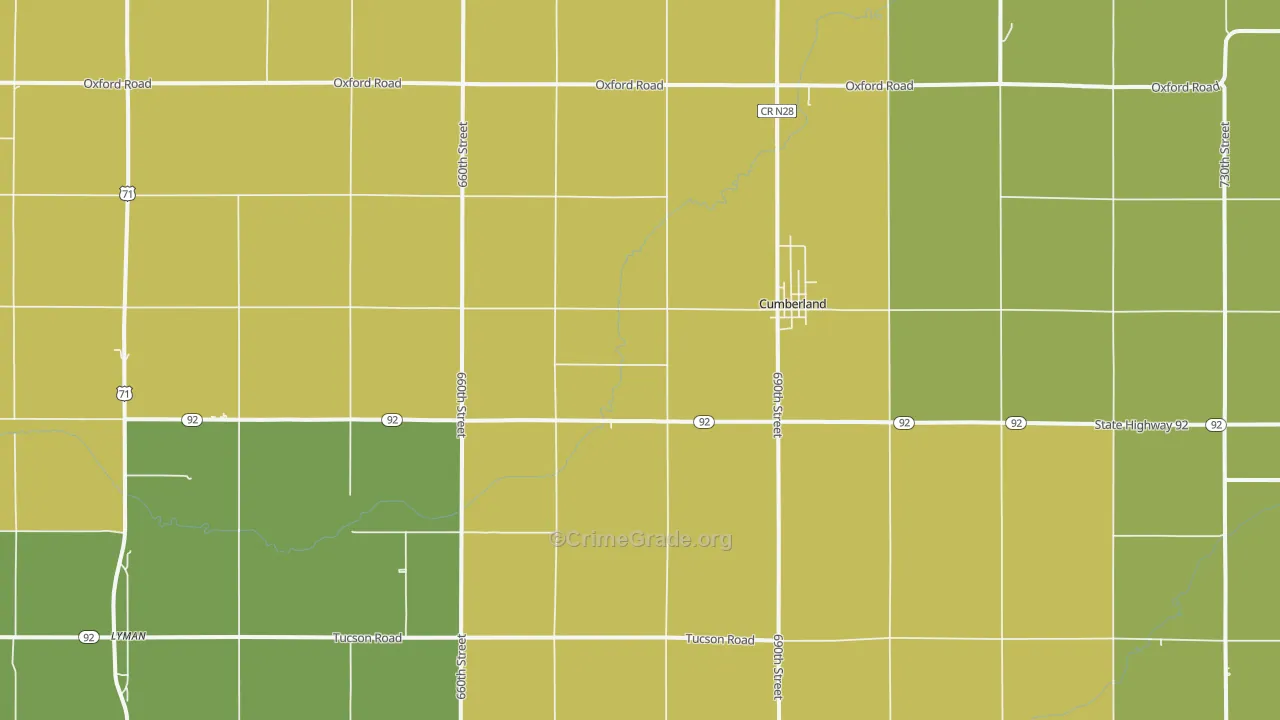 Cumberland, IA Map of Burglary Rates
