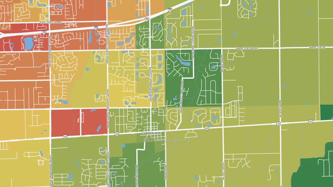 Cumberland, IN Map of Burglary Rates