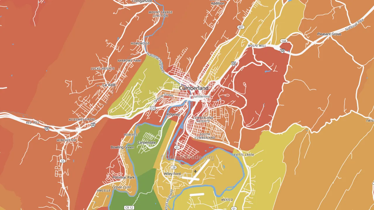 Cumberland, MD Map of Burglary Rates