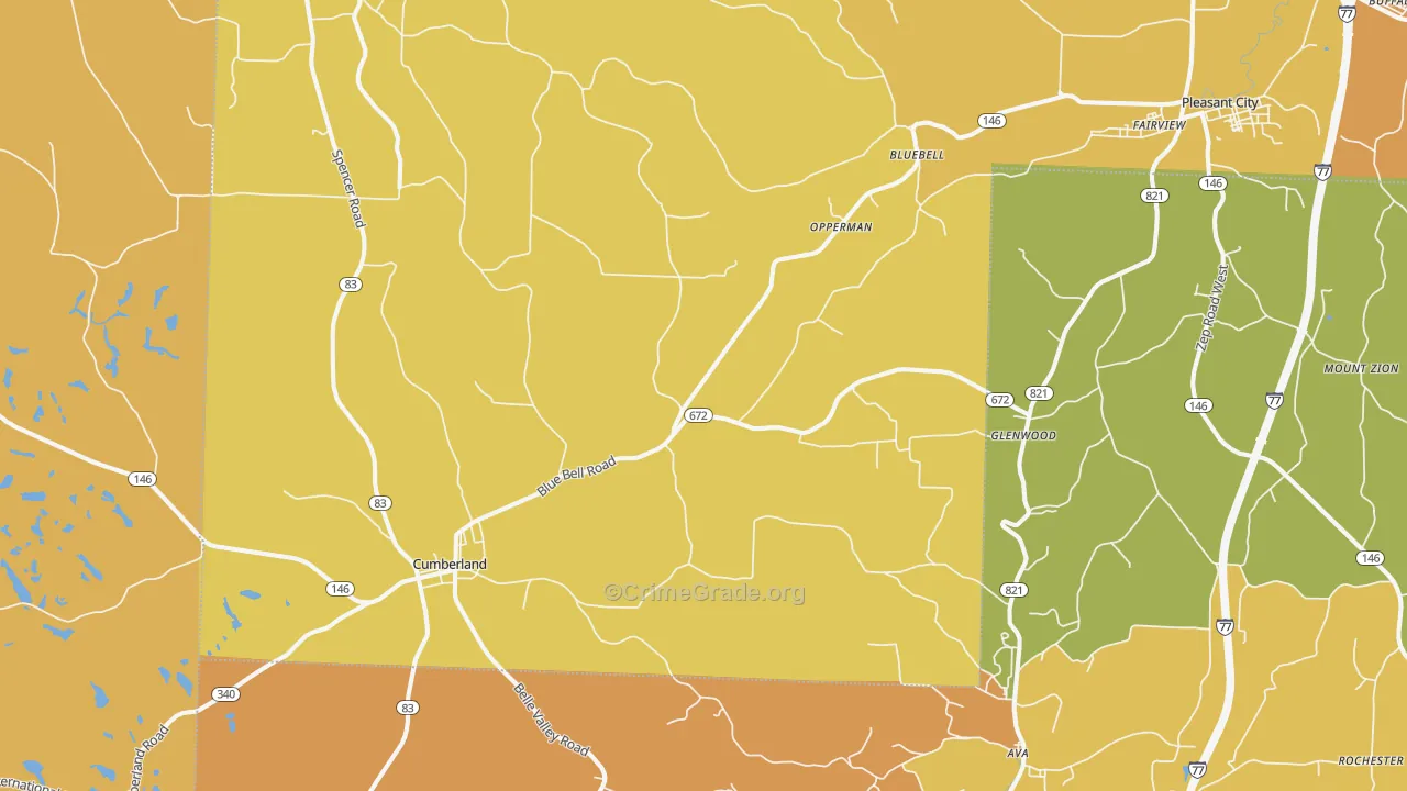 Cumberland, OH Map of Burglary Rates