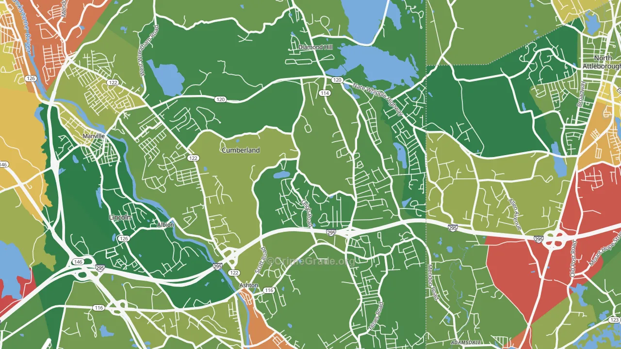 Cumberland, RI Map of Burglary Rates