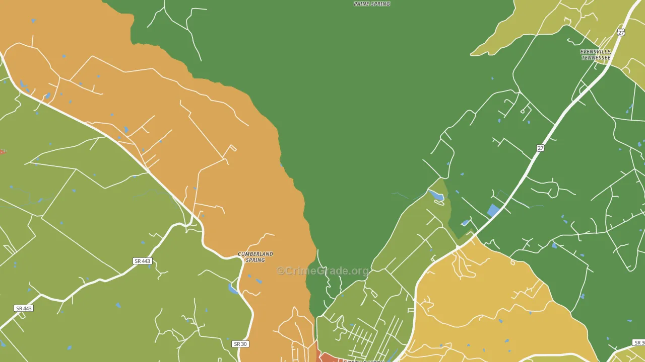 Cumberland Springs, TN Map of Burglary Rates
