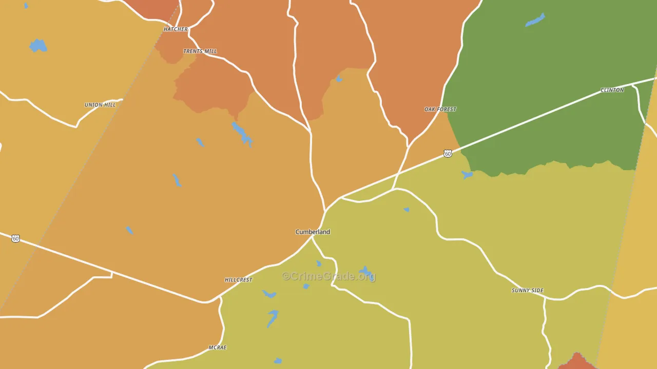 Cumberland, VA Map of Burglary Rates