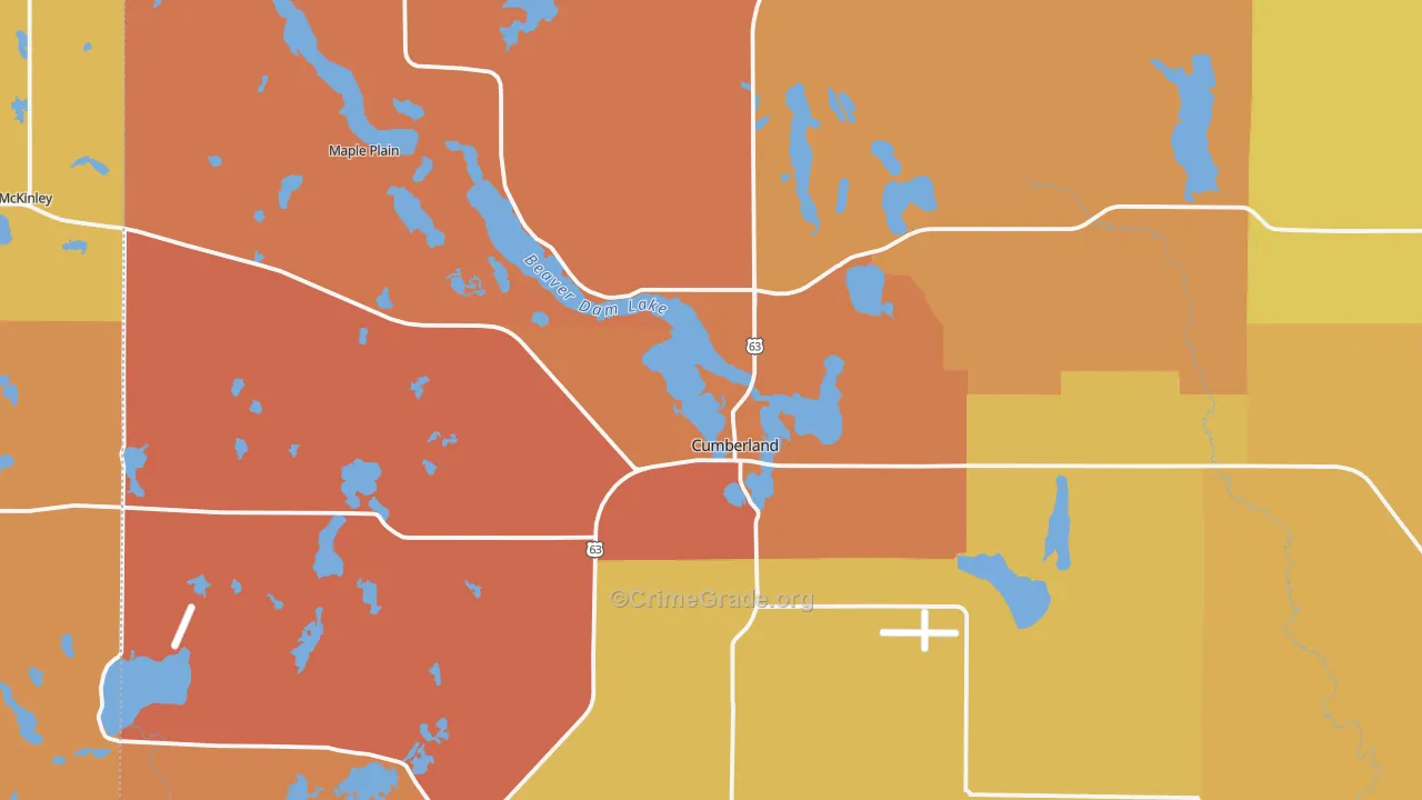 Cumberland, WI Map of Burglary Rates