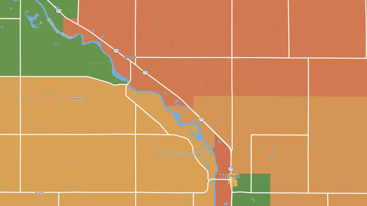 Cuming County, NE Map of Burglary Rates
