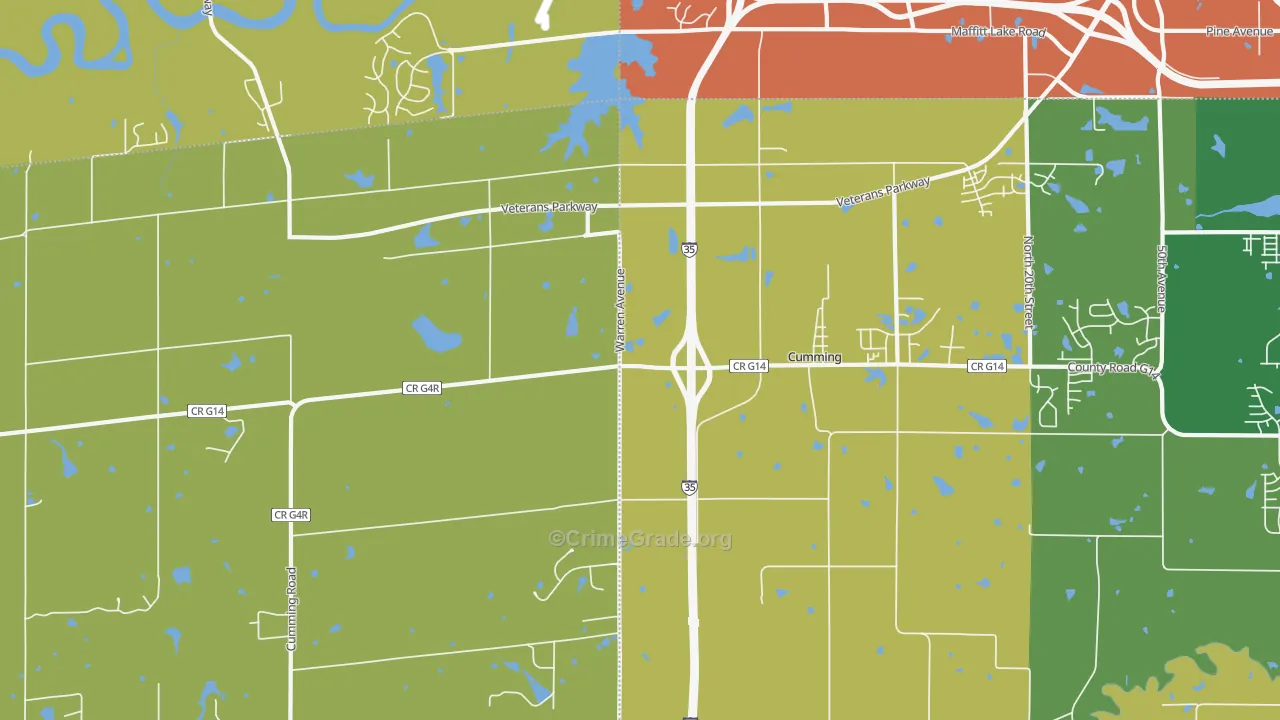 Cumming, IA Map of Burglary Rates