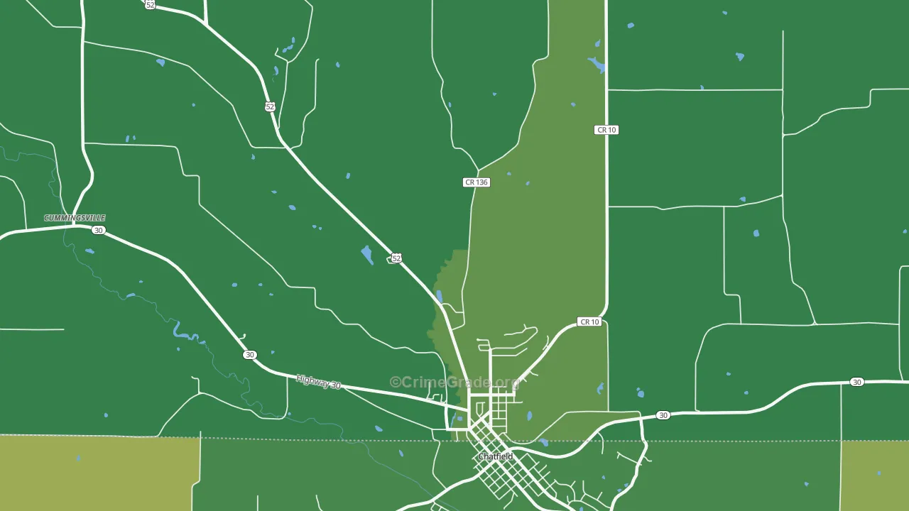 Cummingsville, MN Map of Burglary Rates