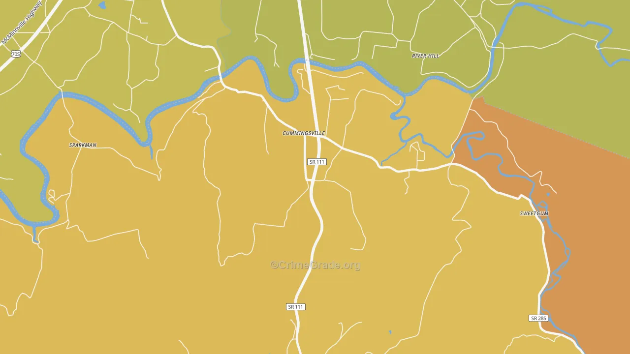 Cummingsville, TN Map of Burglary Rates