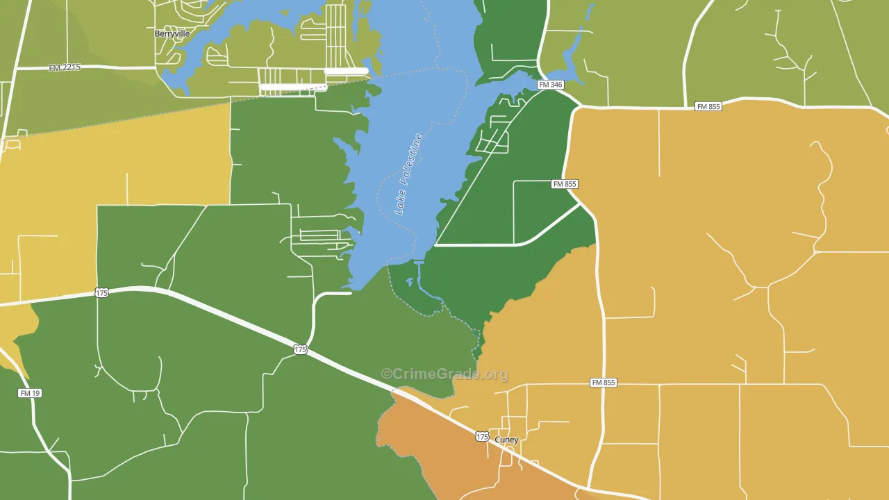 Cuney, TX Map of Burglary Rates