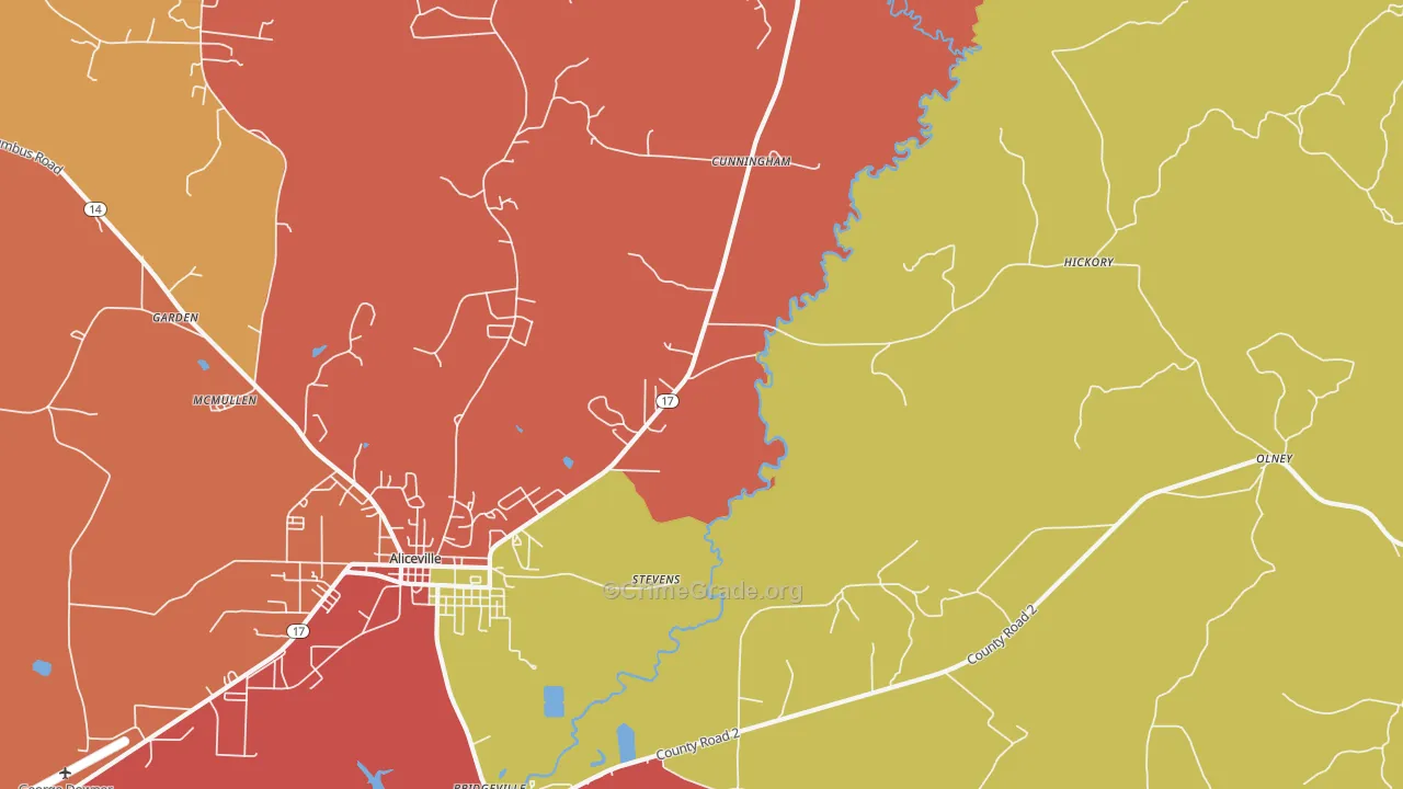Cunningham, AL Map of Burglary Rates