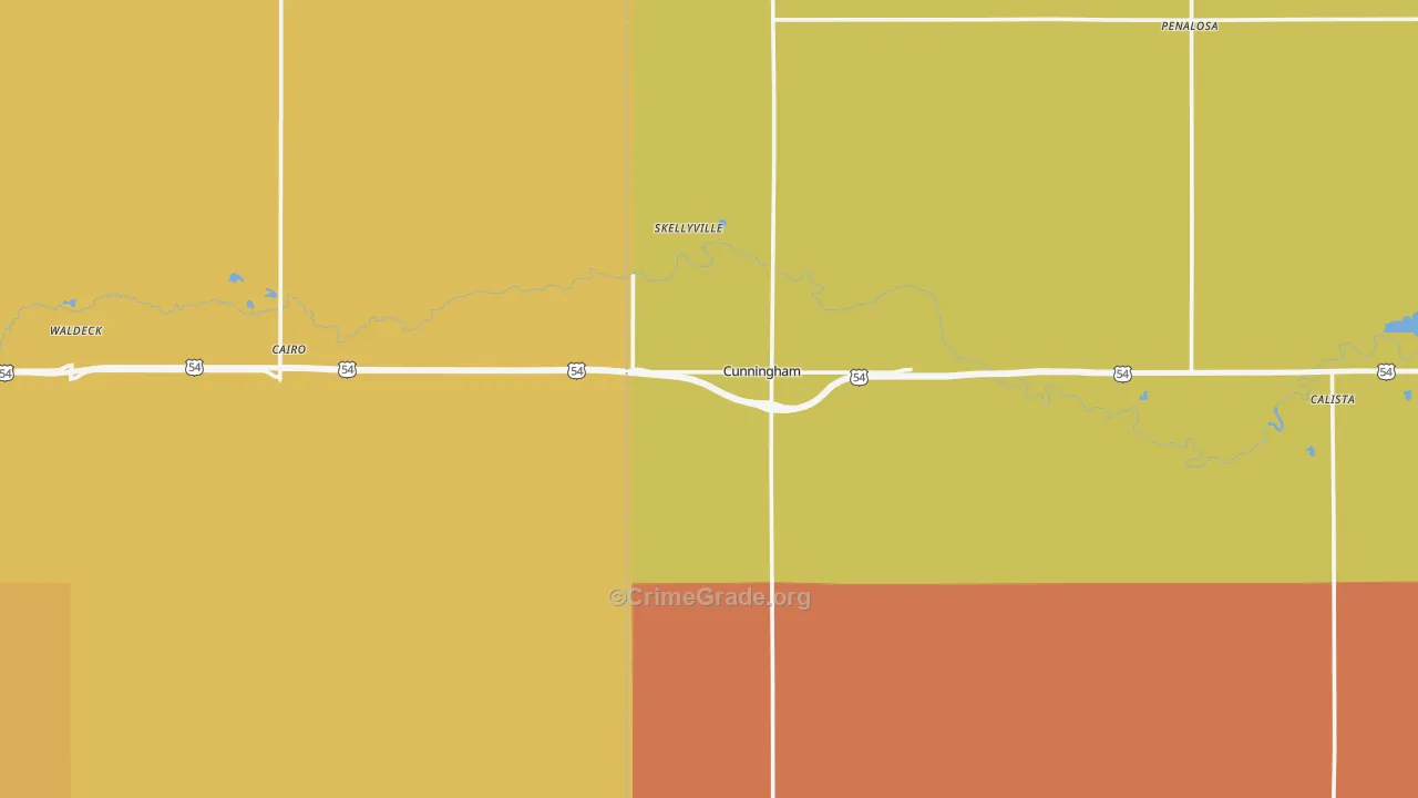 Cunningham, KS Map of Burglary Rates