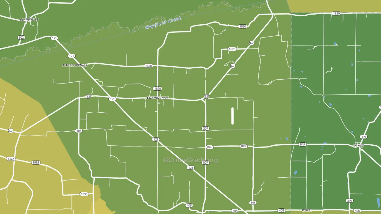 Cunningham, KY Map of Burglary Rates