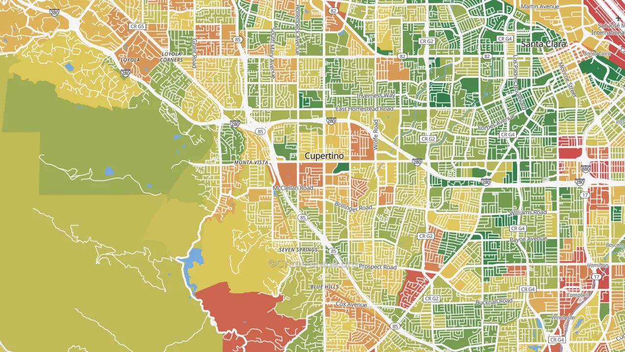 Cupertino, CA Map of Burglary Rates
