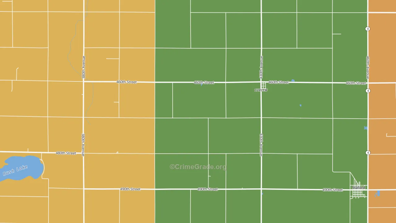 Curlew, IA Map of Burglary Rates