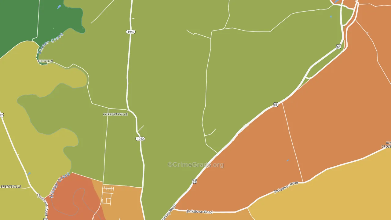 Currentsville, KY Map of Burglary Rates